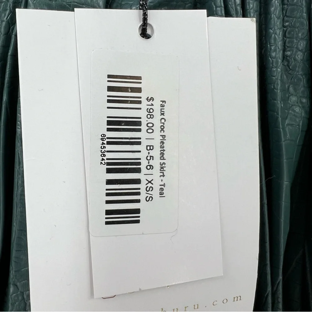 NWT Buru Faux Croc Pleated A-Line Skirt with Pockets XS/S Teal Spring Party